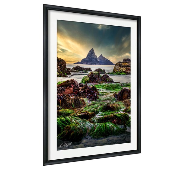 Twin Rocks Sea Stacks Sunset at Lone Ranch Beach Oregon Coast Poster