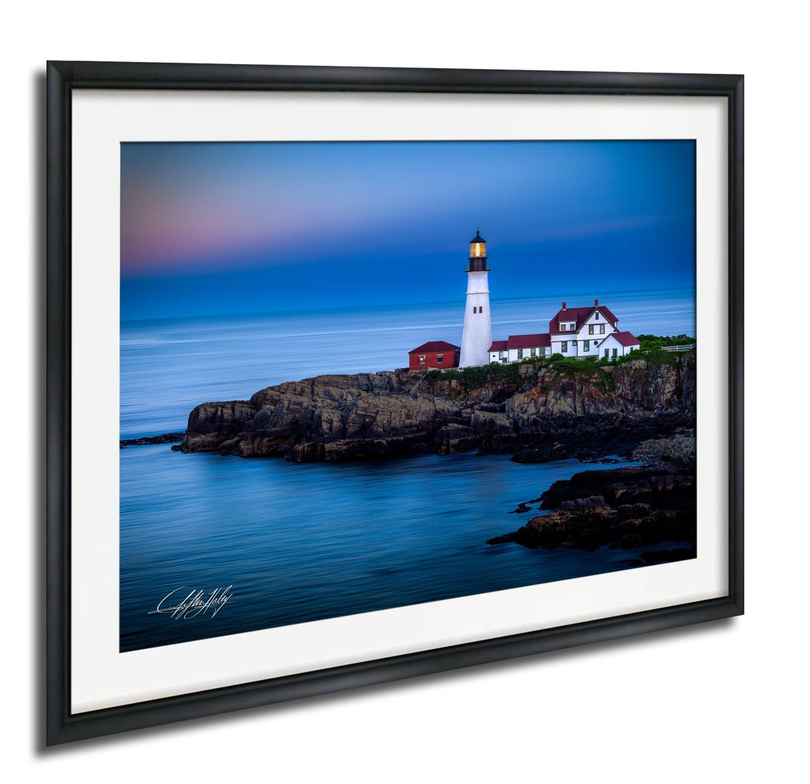 Portland Head Light Lighthouse Glowing At Twilight Blue Hour Poster