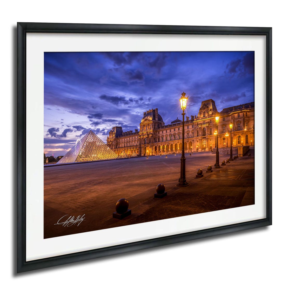 Louvre Pyramid at Dusk Stunning Blue Hour Paris Photography Poster