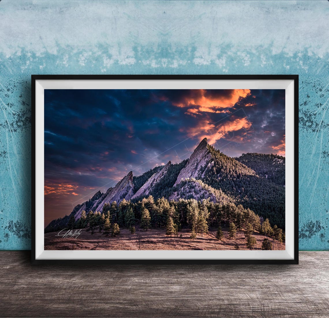 Rocky Mountain Sunset Sandstone Peaks Pine Forest Scenic Poster
