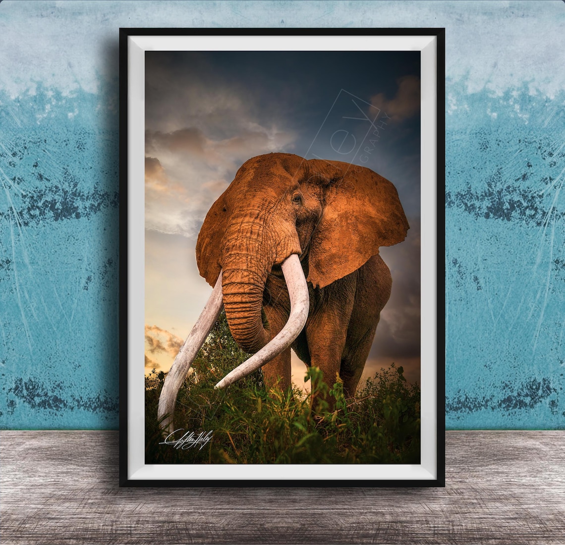 Safari Elephant Big Tusker, Kenyan Sunset Art Print