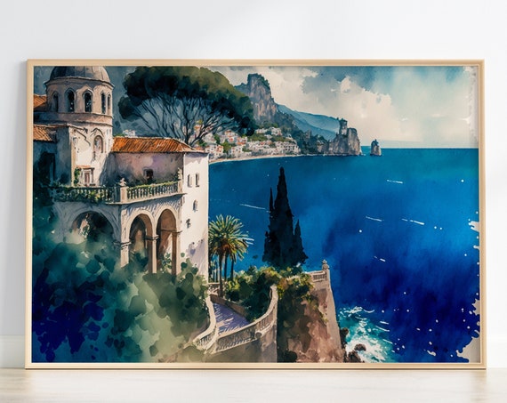Amalfi Coast Physical Art Print Free Worldwide Shipping Generative Art Contemporary Print Housewarming Gift Original
