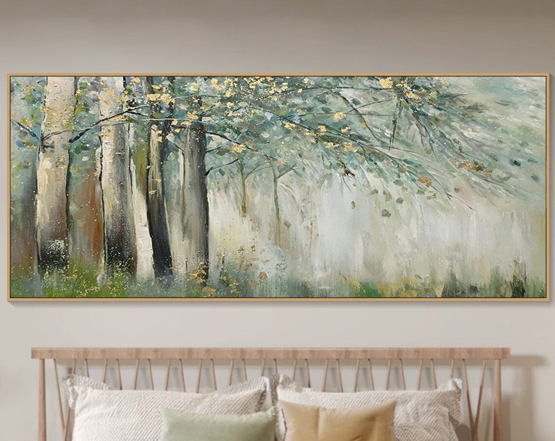 Sage Green Gold Forest Abstract Textured Art Print - Image 4