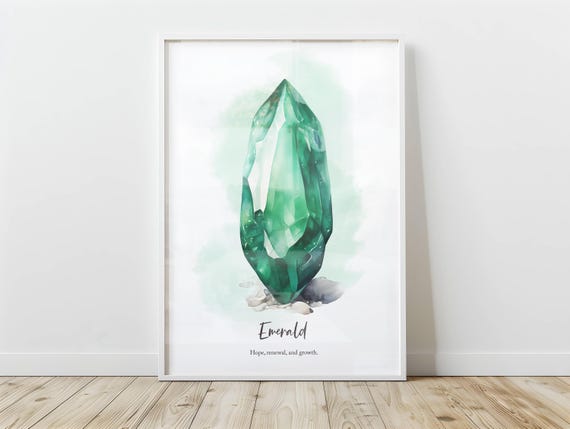 May Emerald Birthstone Wall Art Birth Stone Poster For Crystal Lovers Gemstone Print Rock Flower