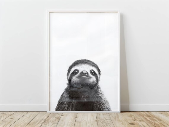 Cute Baby Sloth Black And White Minimal Animal Nursery Poster