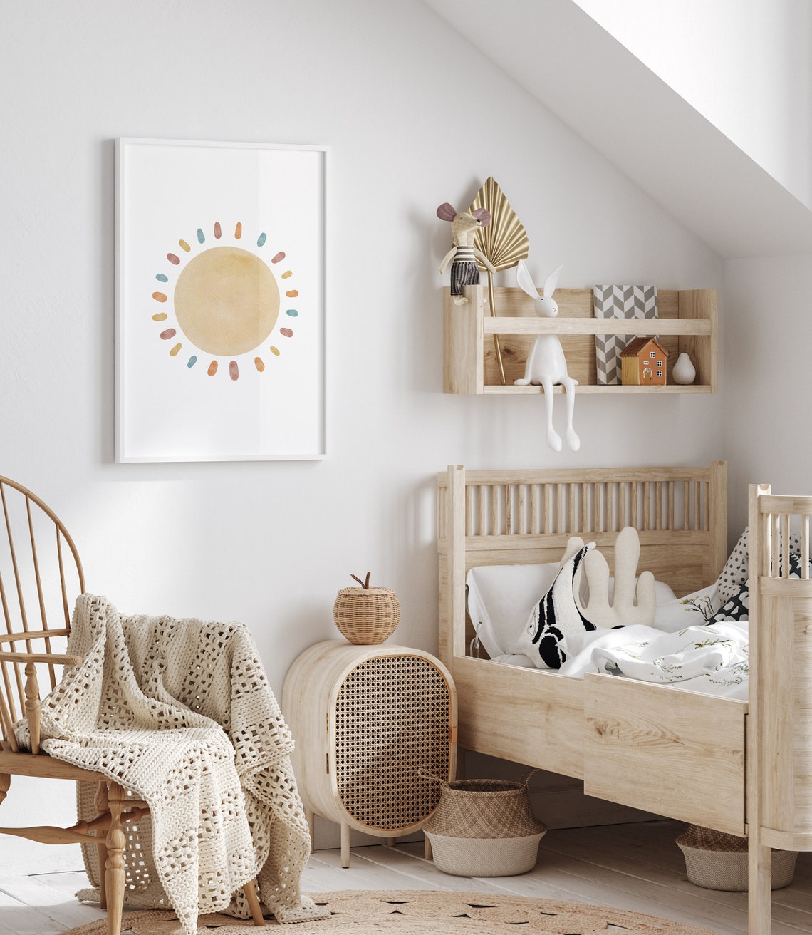 Boho Watercolor Sun Neutral Nursery Kids Room Minimalist Art Poster - Image 2