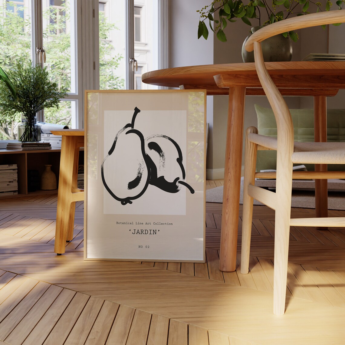 Jardin Botanical Line Art Pears Ink Sketch Beige No 02 Modern Poster - Image 2