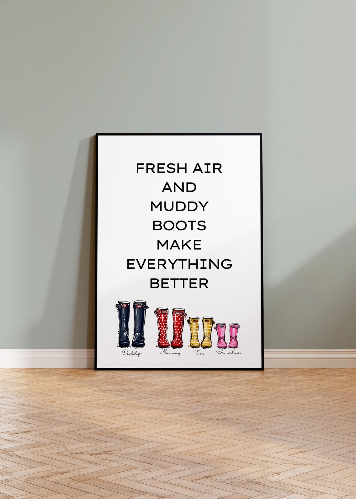 Wellies Boots Family Portrait Art Print, Personalised