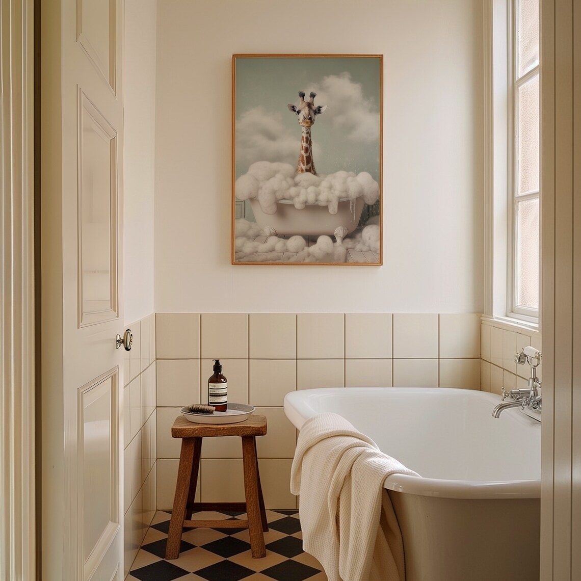 Giraffe in Bubble Bath Whimsical Funny Bathroom Animal Art Poster - Image 2