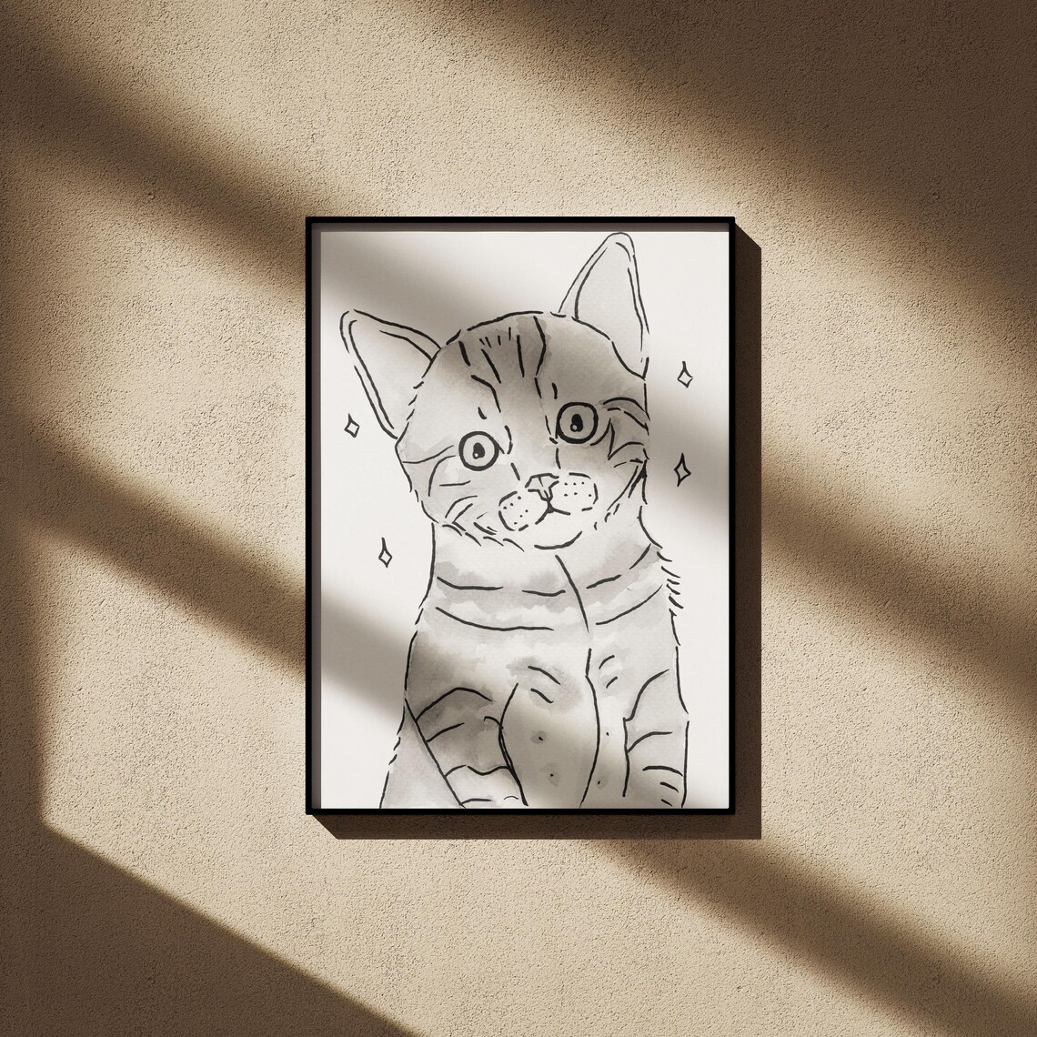 Minimalist Cat Drawing, Nursery Decor Art Print