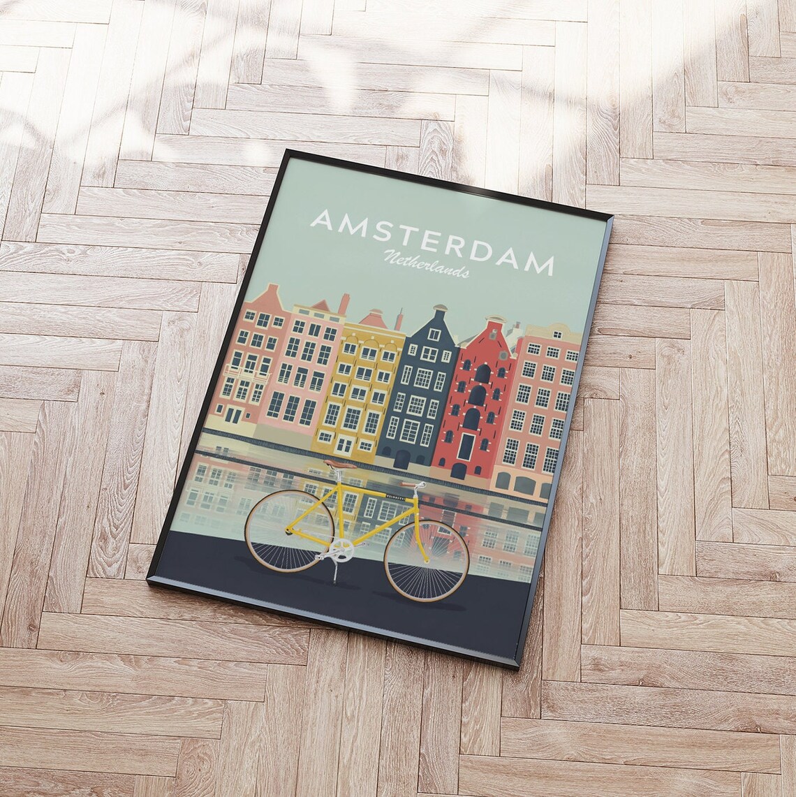Amsterdam Netherlands Canal Houses Yellow Bike Travel Poster - Image 4