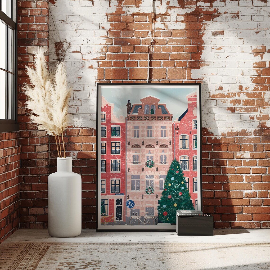 X Mas In Amsterdam City Illustration Christmas Amsterdam Travel Poster Holland Christmas Travel Print Amsterdam Holiday Gift - Image 2