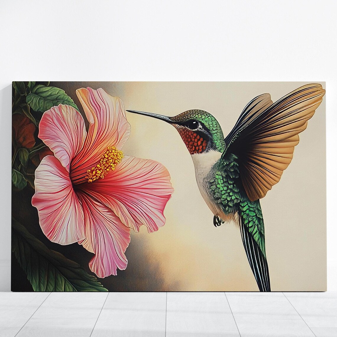 Hummingbird Bird Flower, Modern Nature Wall Art Print