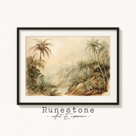 Heritage Jungle Sketch Lush Boho Wall Art Tropical Bohemian Hand Drawn Natural Rainforest Landscape Print