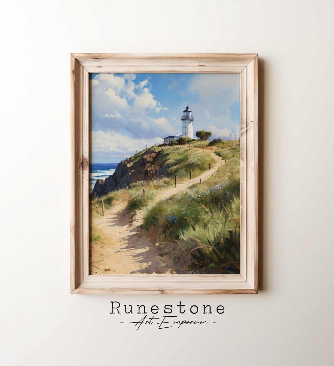 Coastal Lighthouse Cliff Path Summer Ocean Oil Painting Poster