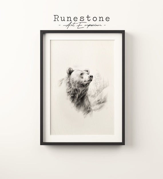 Vintage Bear Sketch Print Hand Drawn Wall Art Minimalist Neutral Nursery