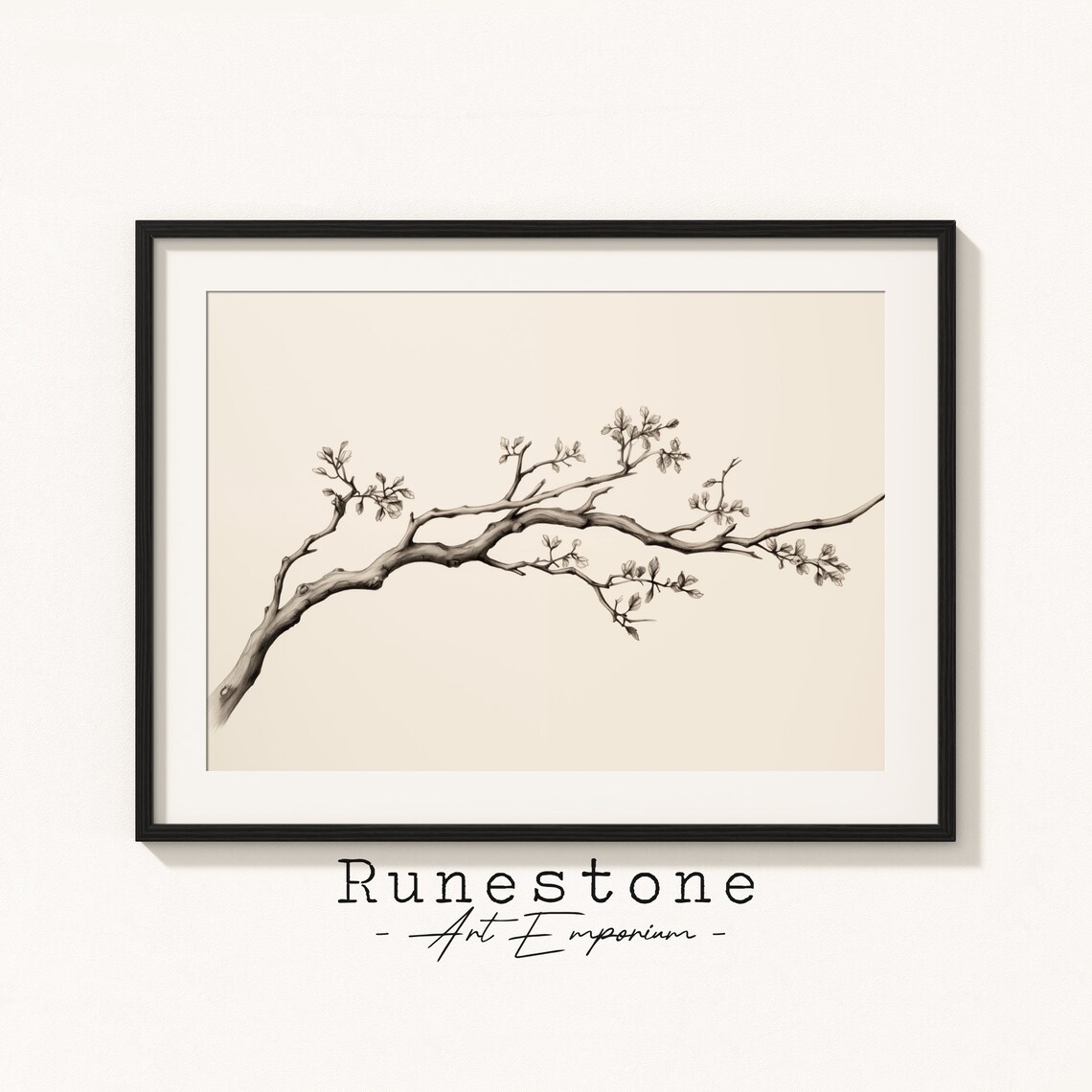 Blossom Branch Botanical Sketch Scientific Drawing Minimal Landscape Pencil Home Decor Neutral Art Print