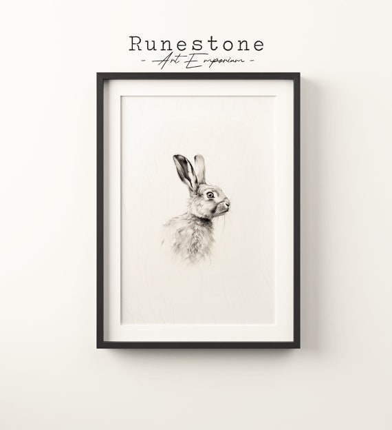 Vintage Rabbit Sketch Print Wall Art Minimalist Animal Illustration