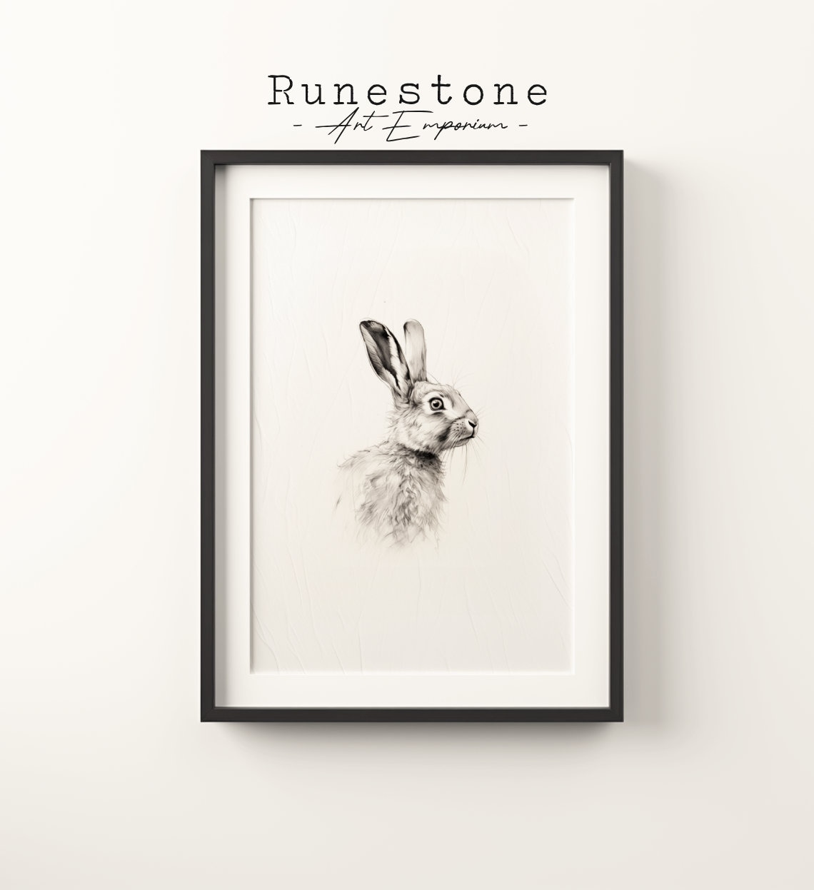 Alert Rabbit Head Black and White Pencil Sketch Portrait Poster