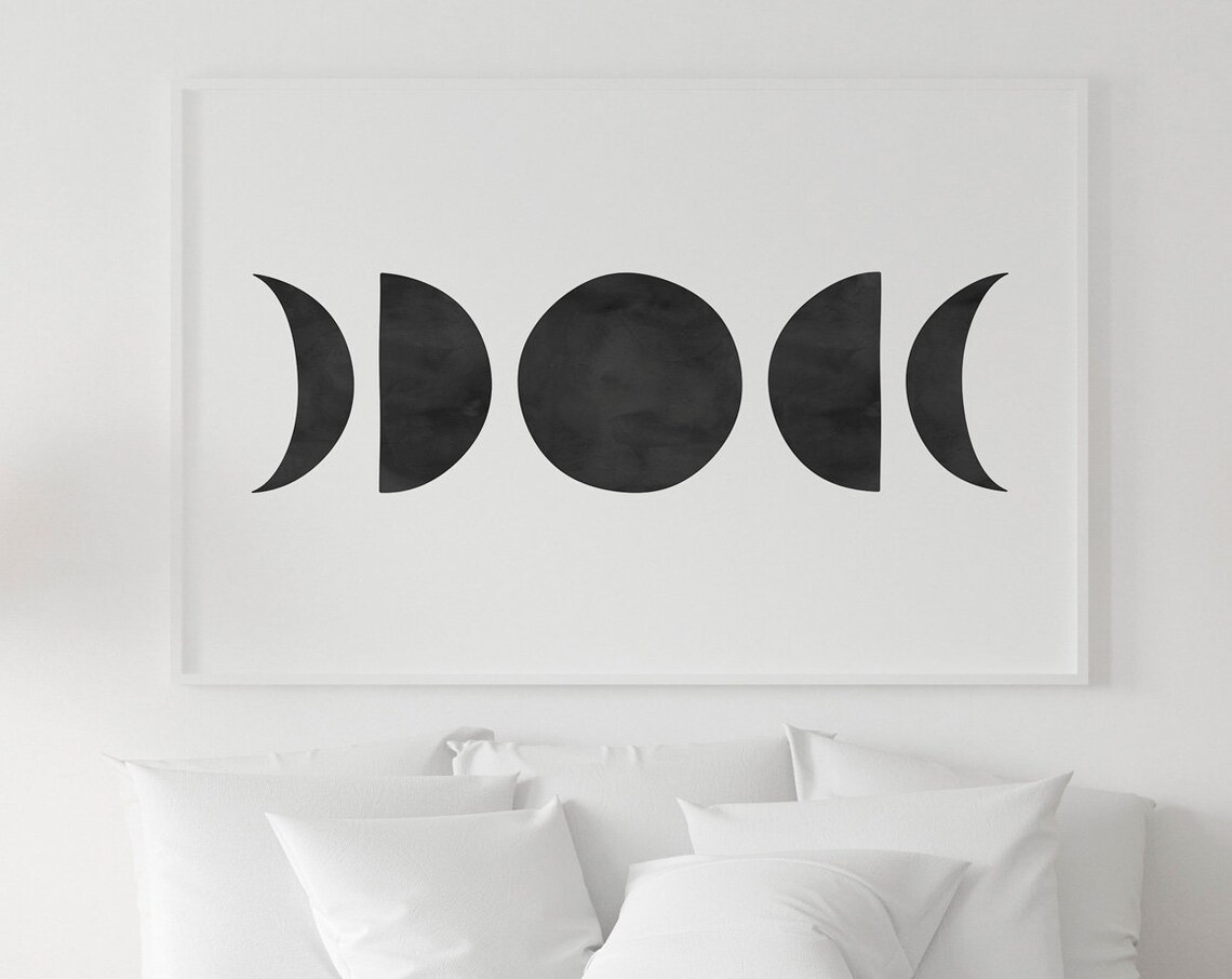 Boho Moon Bedroom Art Print, Lunar Phases Decor