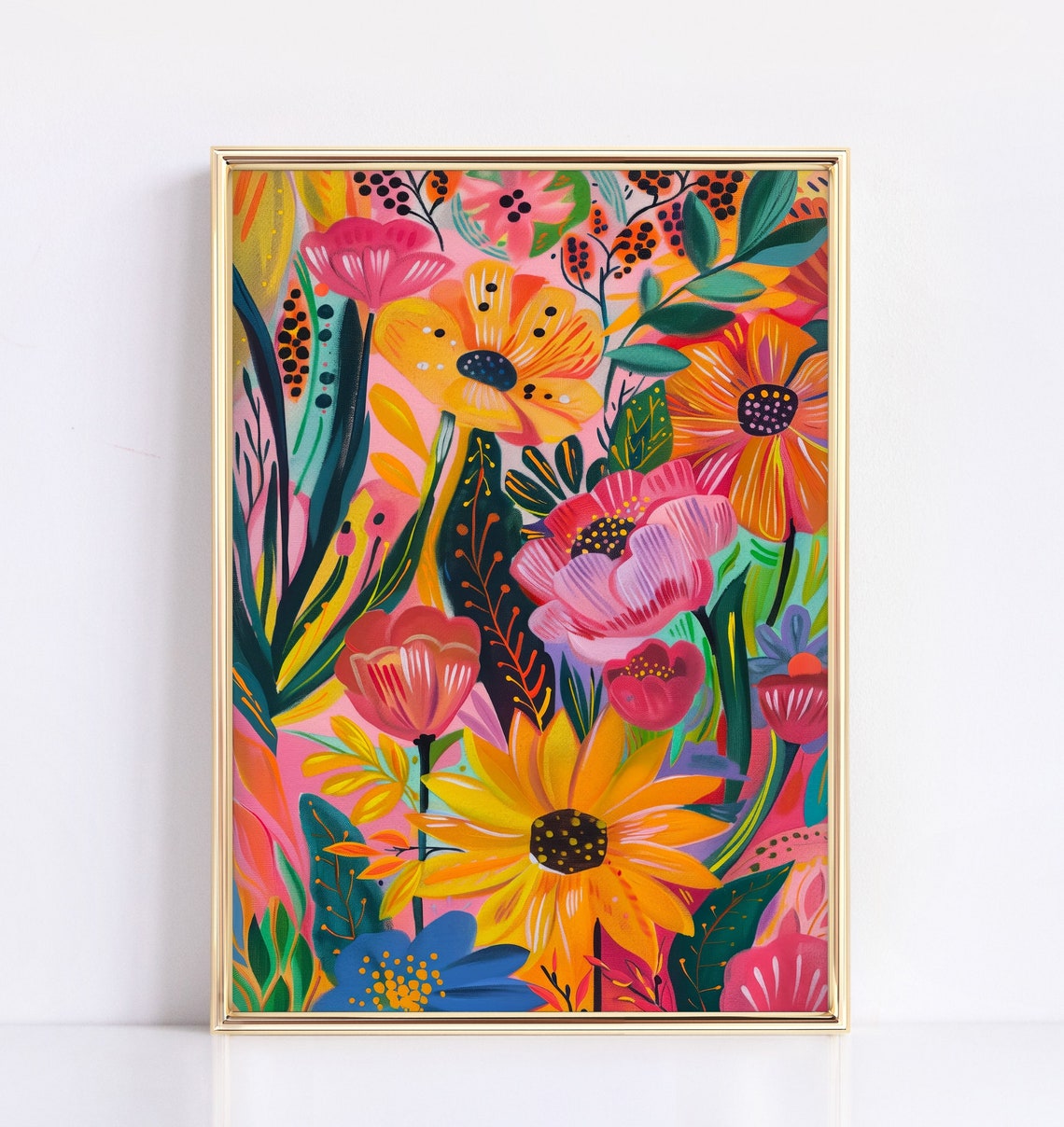 Vibrant Abstract Floral Garden Pink Orange Blooms Colorful Poster
