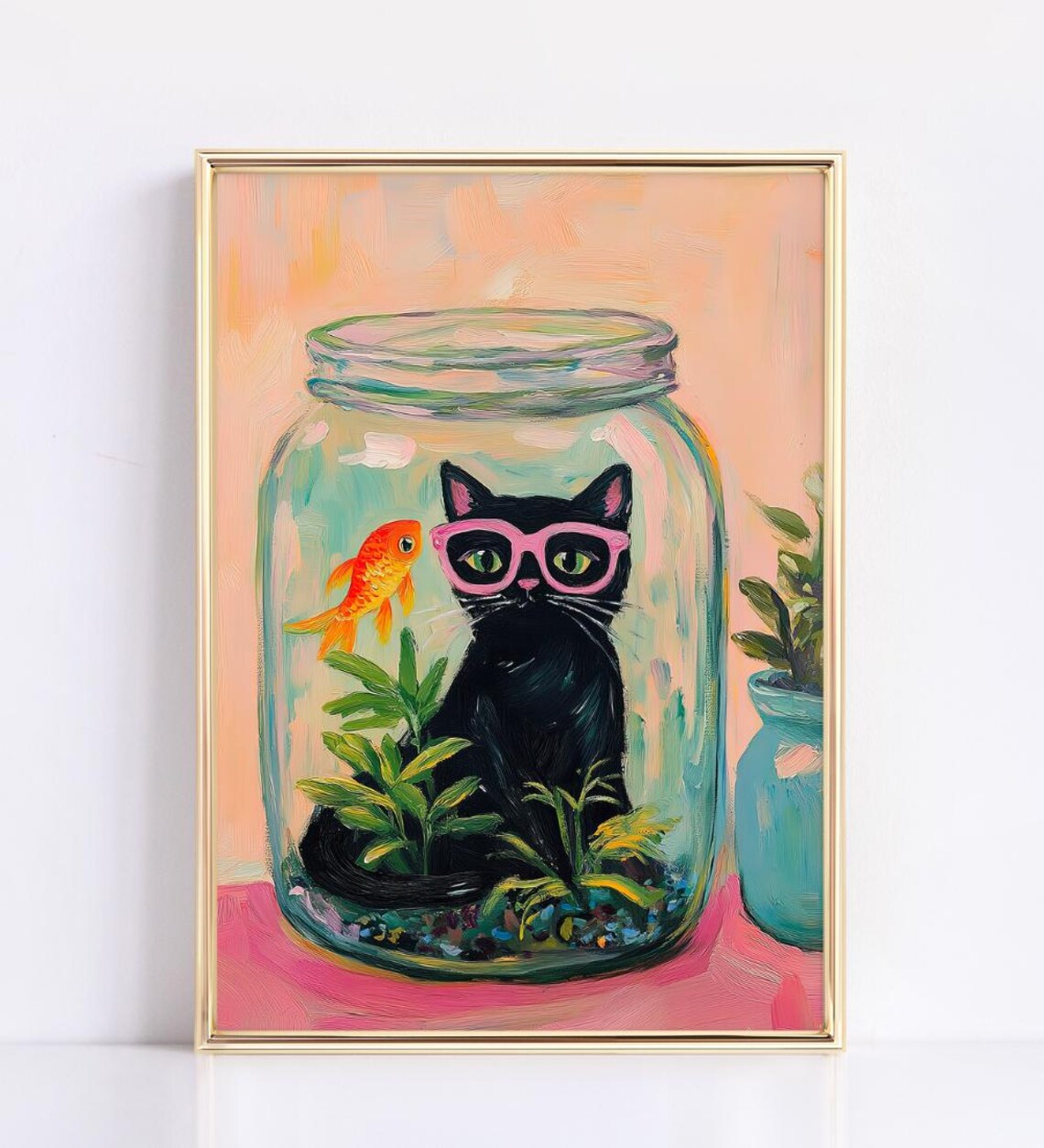 Matisse Inspired Black Cat With Goldfish in a Jar Whimsical Art Poster - Image 4