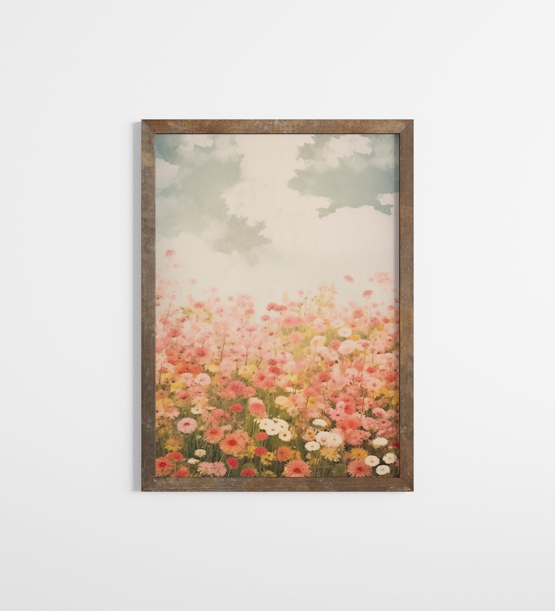 Soft Watercolor Wildflower Field Pink Blooms Cloudy Sky Poster - Image 3