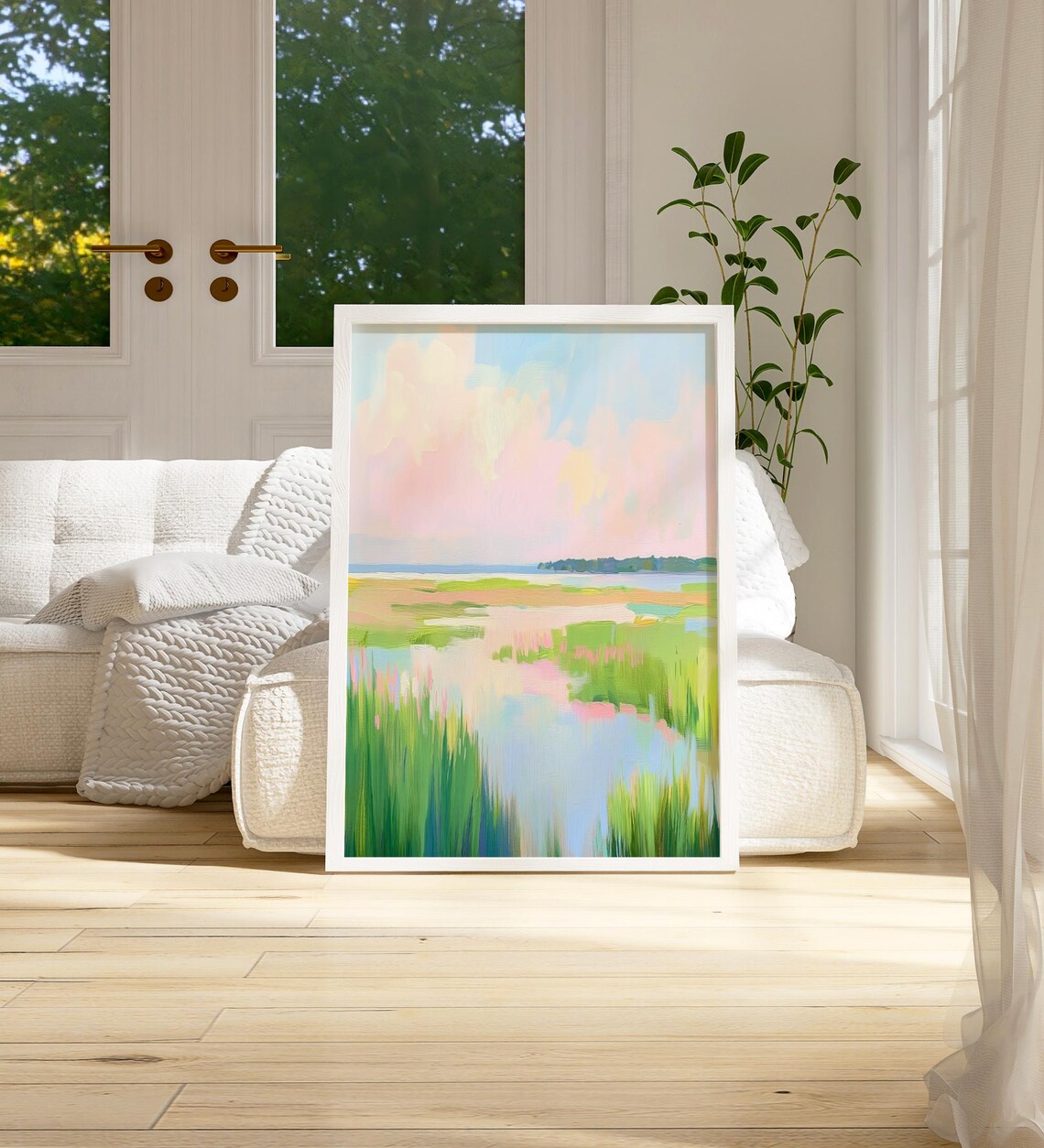 Pastel Marsh Golden Sunset Serene Coastal Wetland Watercolor Poster - Image 2