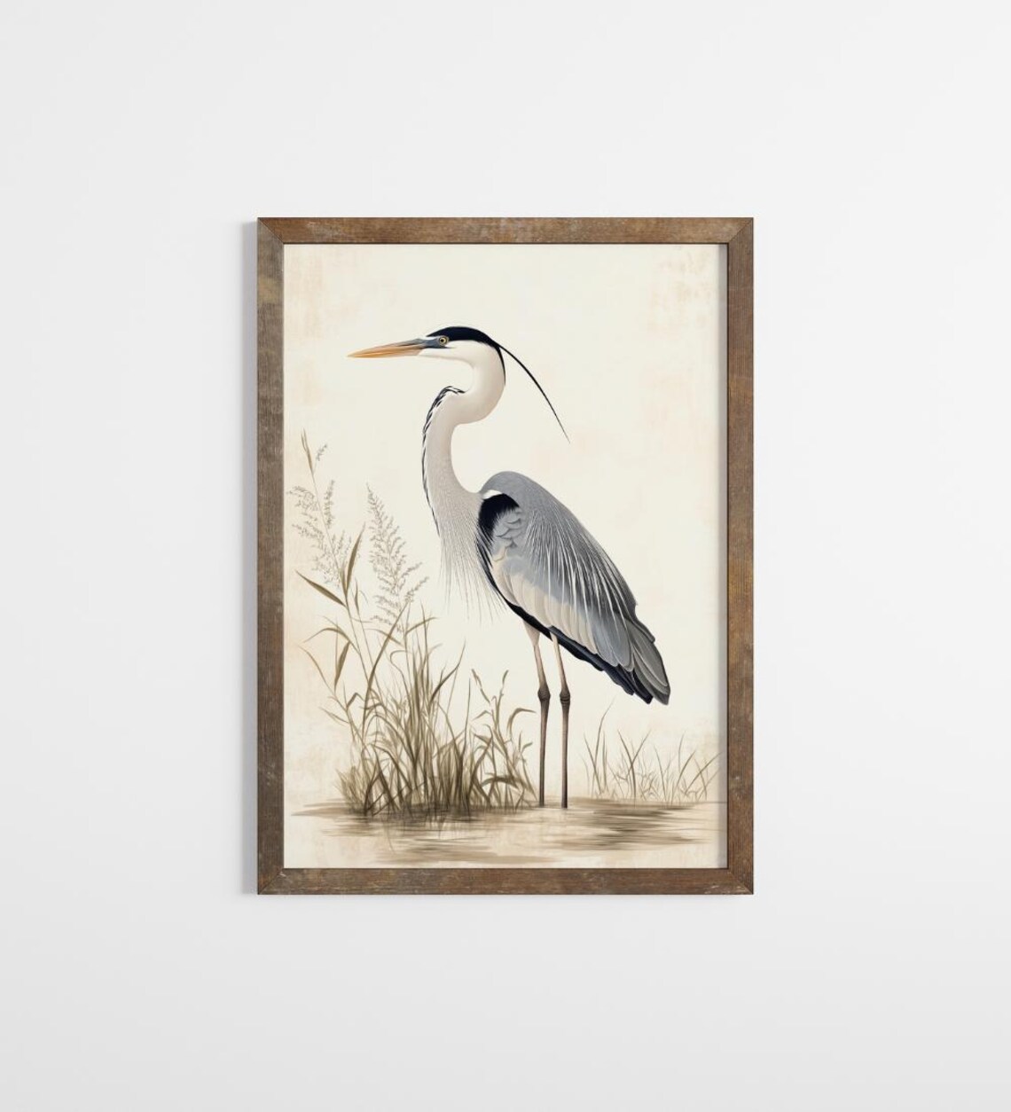 Great Blue Heron Watercolor Bird Art Standing in Marsh Reeds Print - Image 2