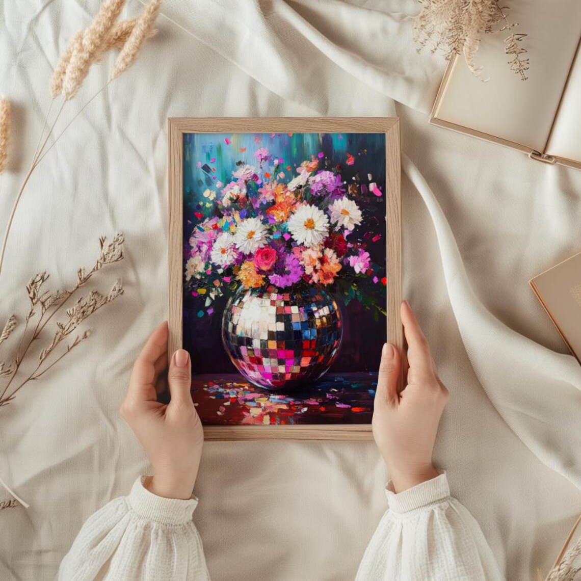 Disco Ball With Moody Florals, Maximalist Art Poster - Image 3