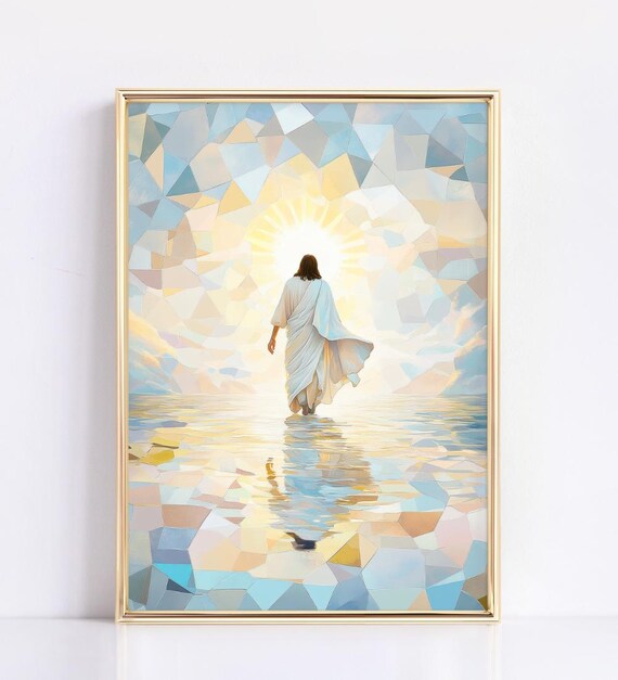 Jesus Walking On Water Toward A Radiant Sunrise Mosaic Poster