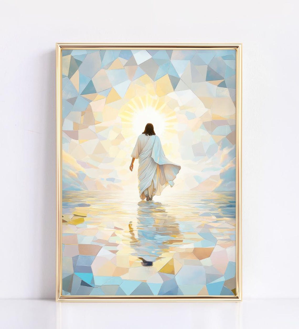 Jesus Walking On Water Toward A Radiant Sunrise Mosaic Poster