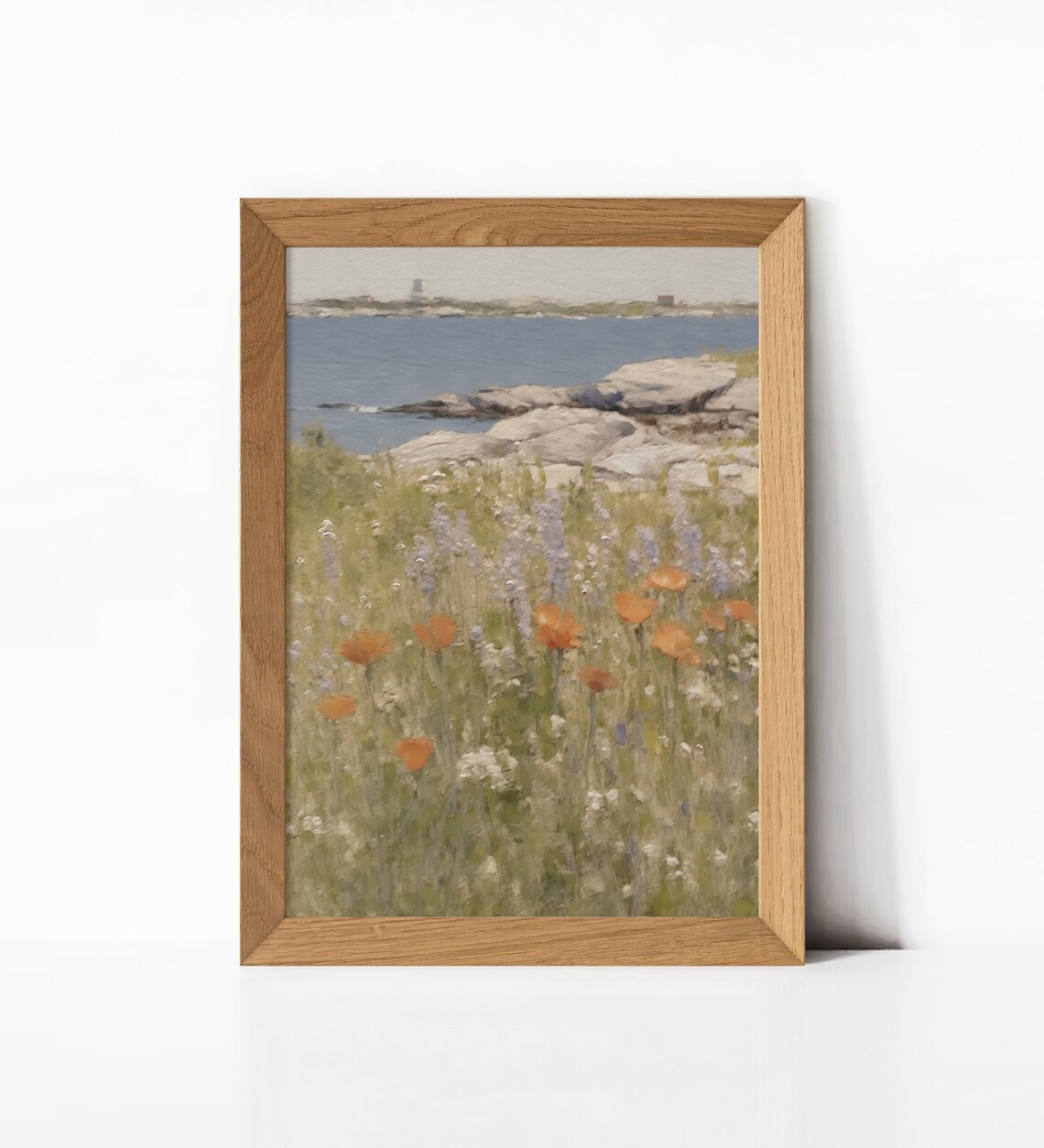 Wildflower Meadow by the Sea Orange Poppies Coastal Art Poster - Image 2