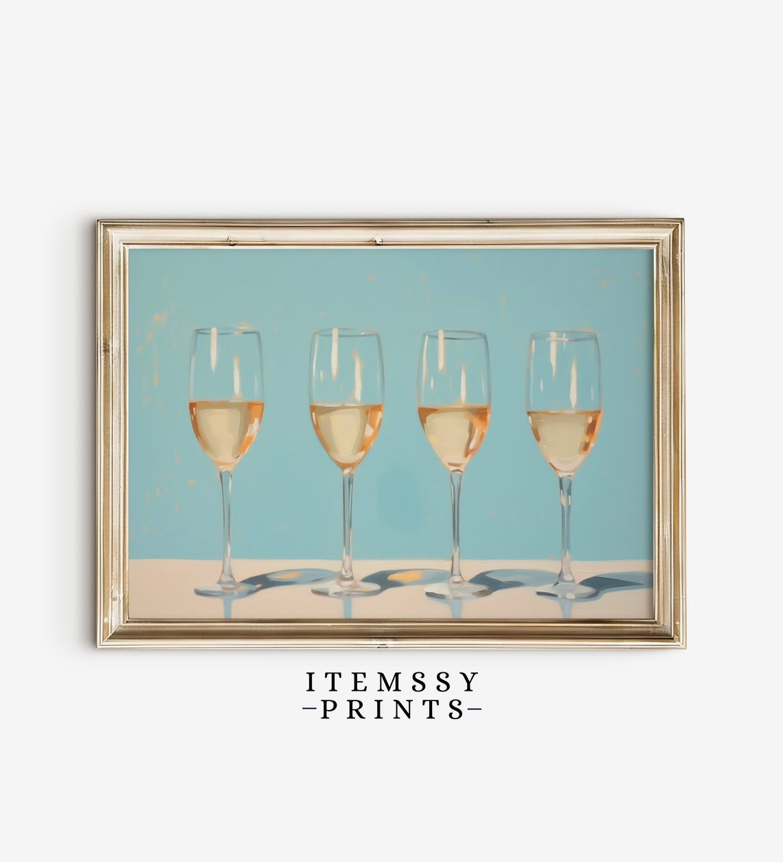 White Wine Glasses Quartet Minimalist Turquoise Bar Cart Art Poster - Image 3