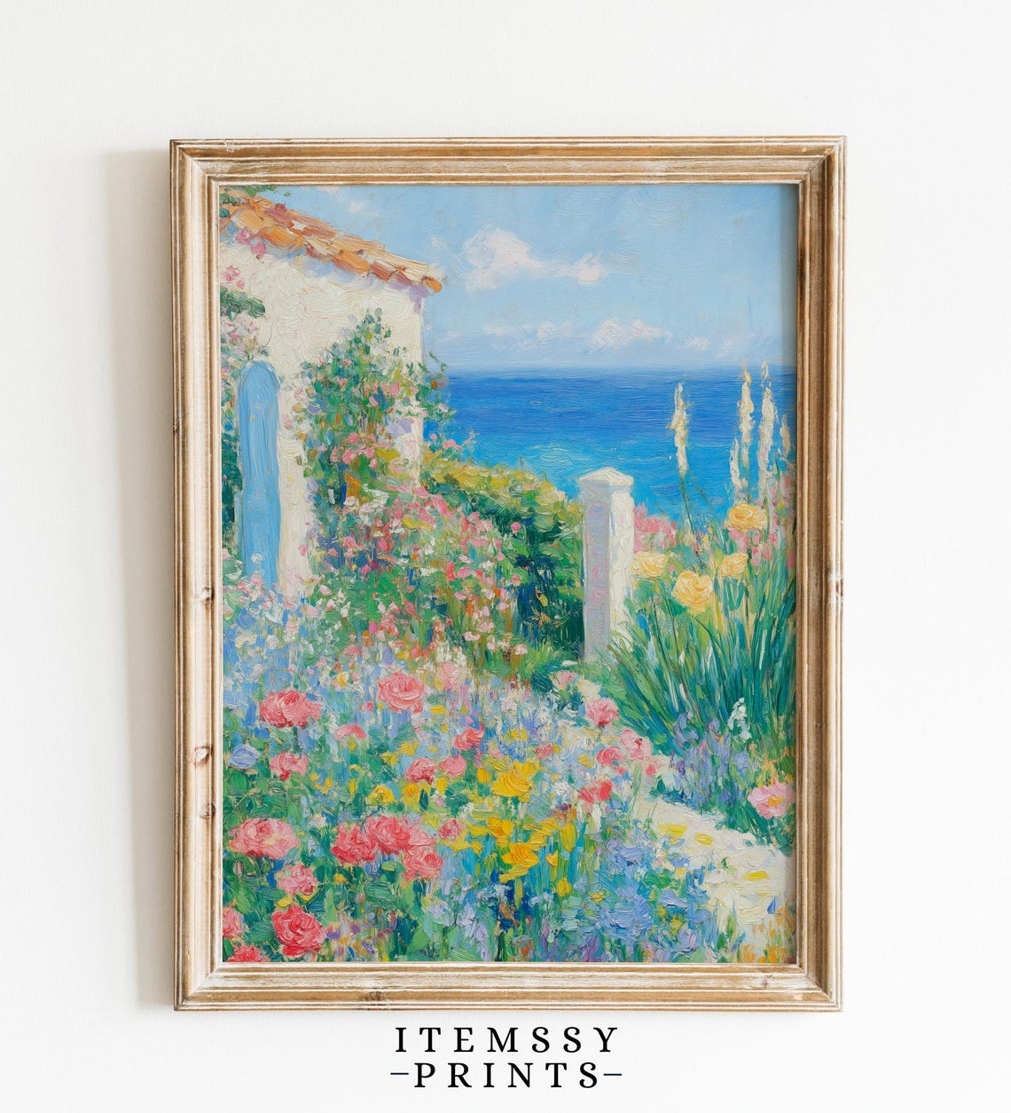 Mediterranean Cottage Garden Overlooking Sea Impressionist Wall Art