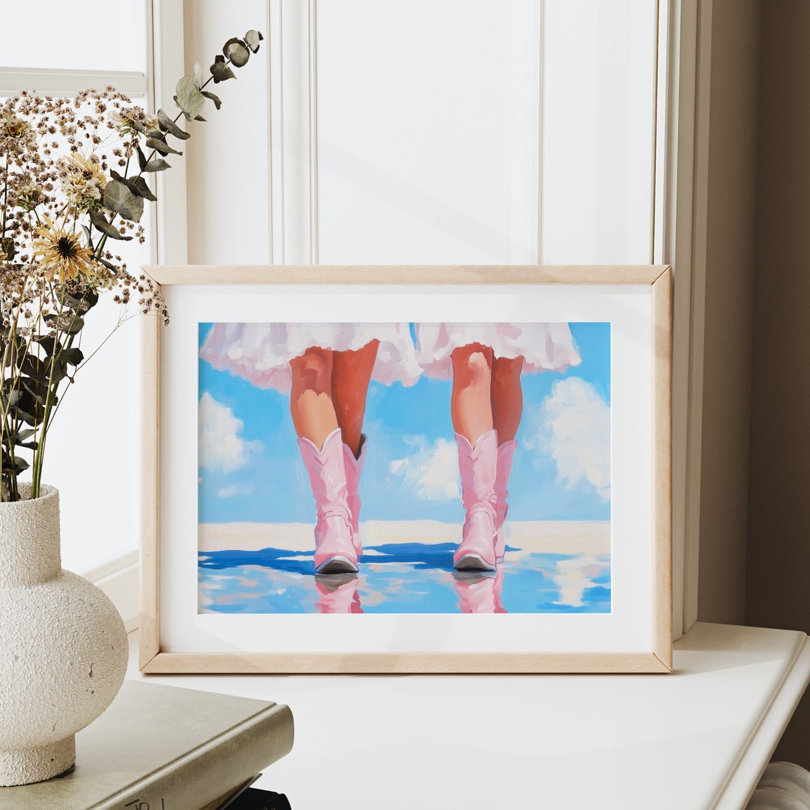 Coastal Cowgirl Poster Print Trendy Boots Decor Preppy Cowgirl Dorm Room Art Girly Aesthetic In Blue And Pink - Image 2