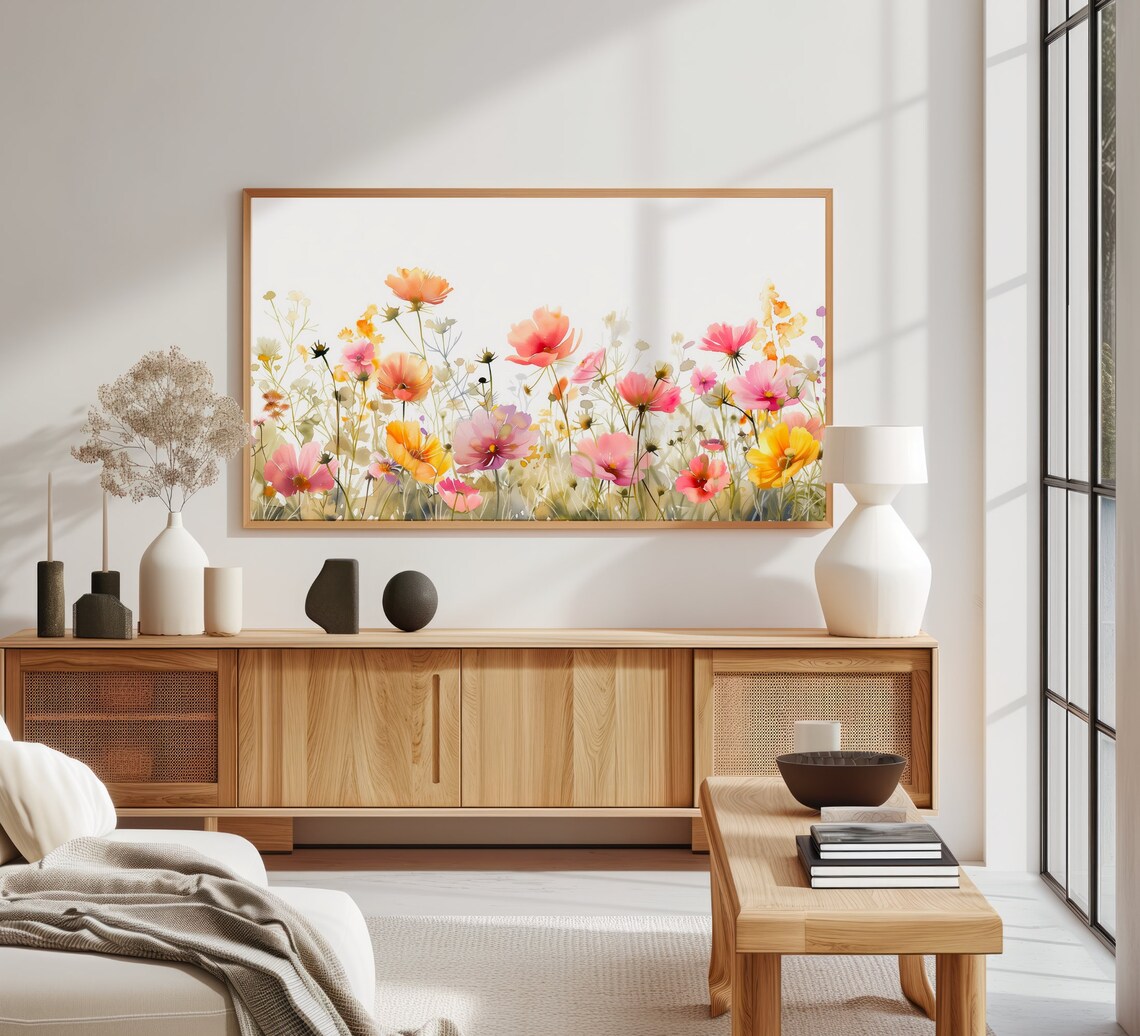 Bright Watercolor Wildflowers Cosmos Poppies Marigolds Art Poster - Image 3