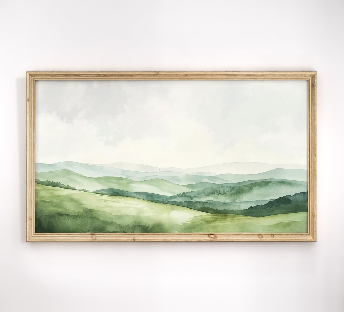 Sage Green Rolling Hills Watercolor Minimalist Mountain Art Poster