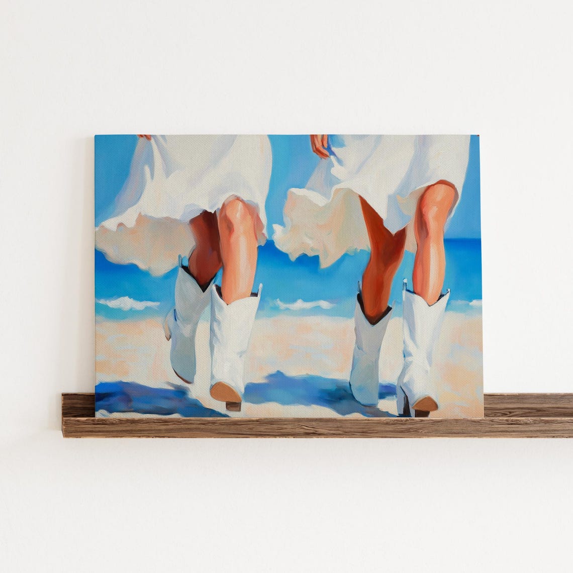 Women in White Cowboy Boots on Sandy Beach Coastal Western Wall Art - Image 2