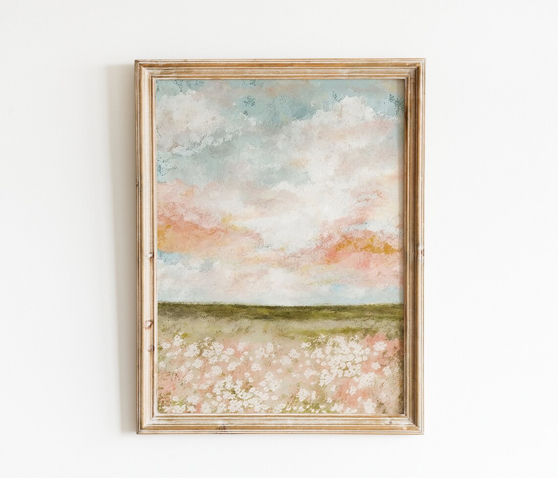 Abstract Pastel Sky Over Wildflower Field Horizon Art Poster
