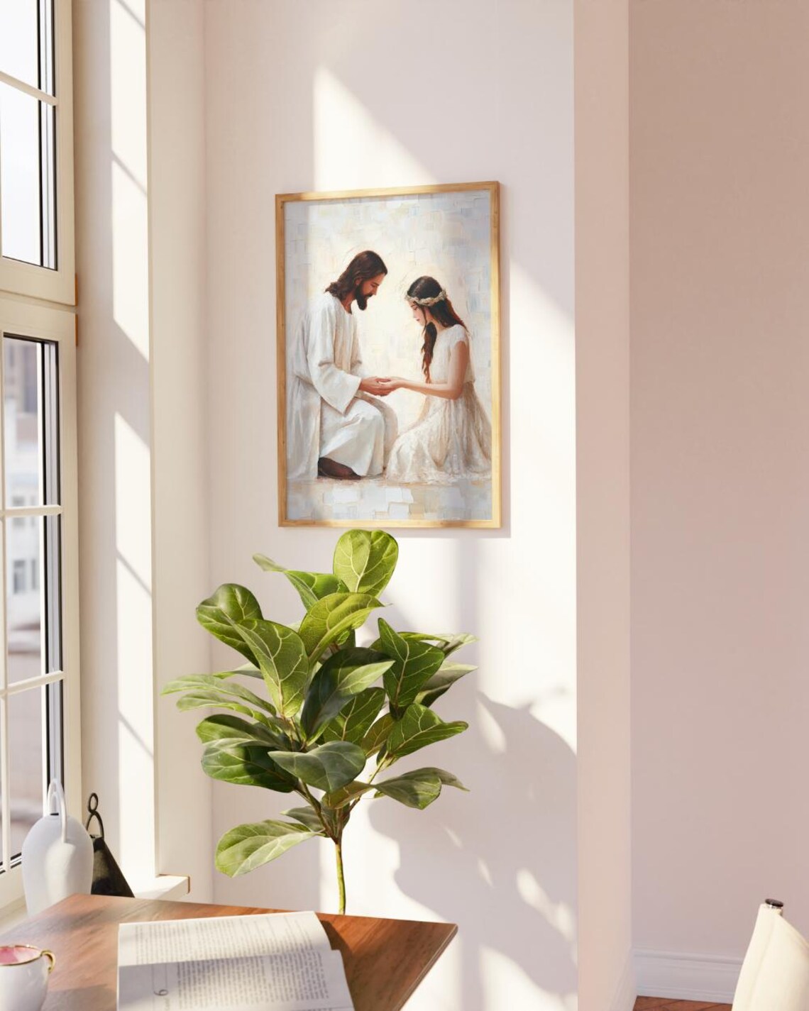 Jesus Holding Hands With Woman Faith Art Print Christian Spiritual Comfort Decor - Image 3