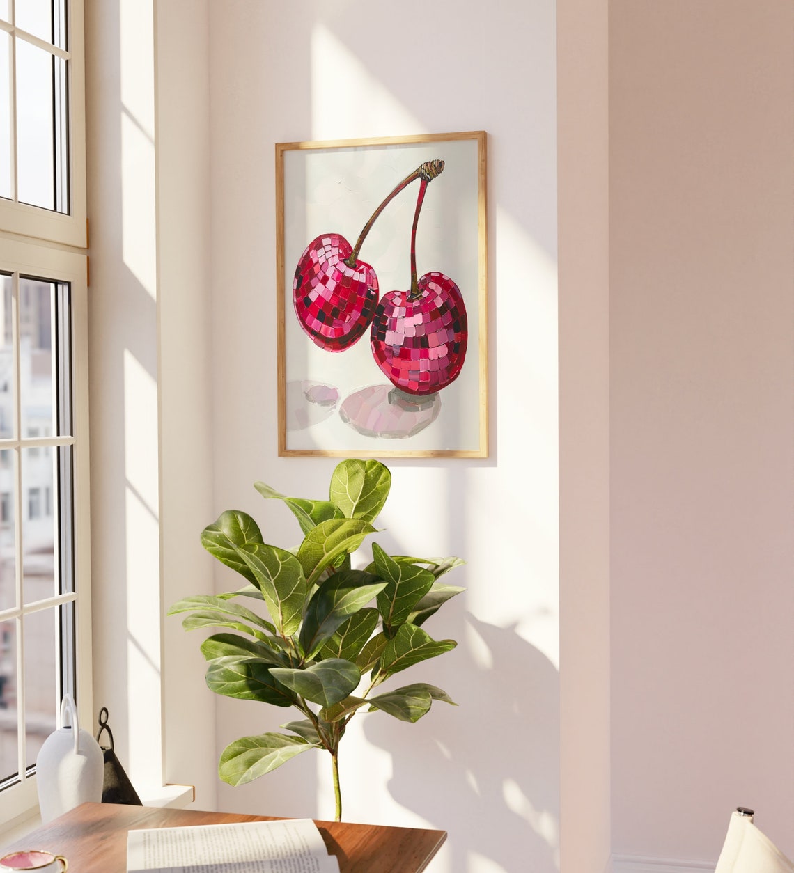Red Disco Ball Cherry Fruit Mosaic Trendy Pop Art Painting Poster - Image 2