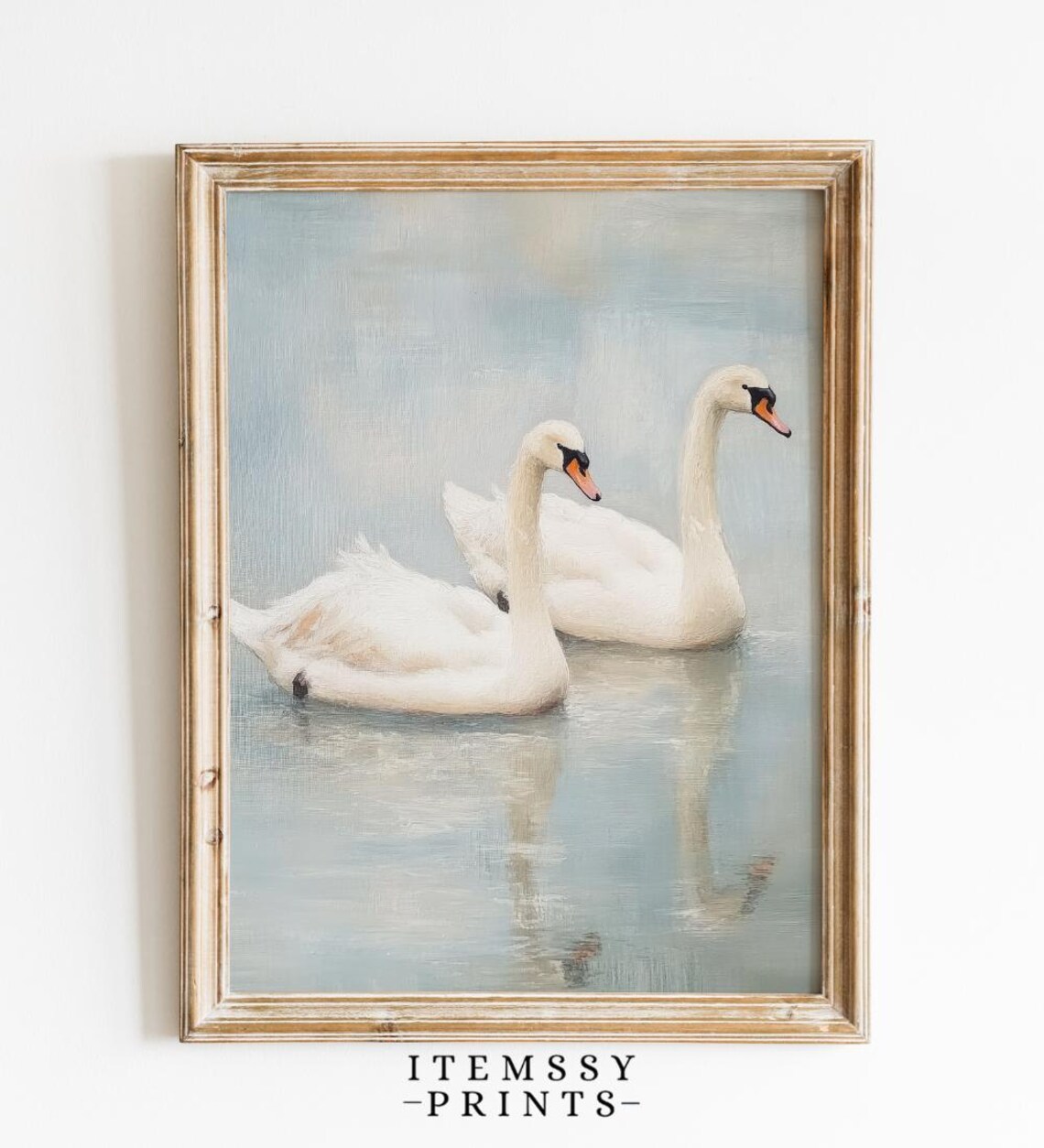 White Swan Painting, Vintage French Country Decor