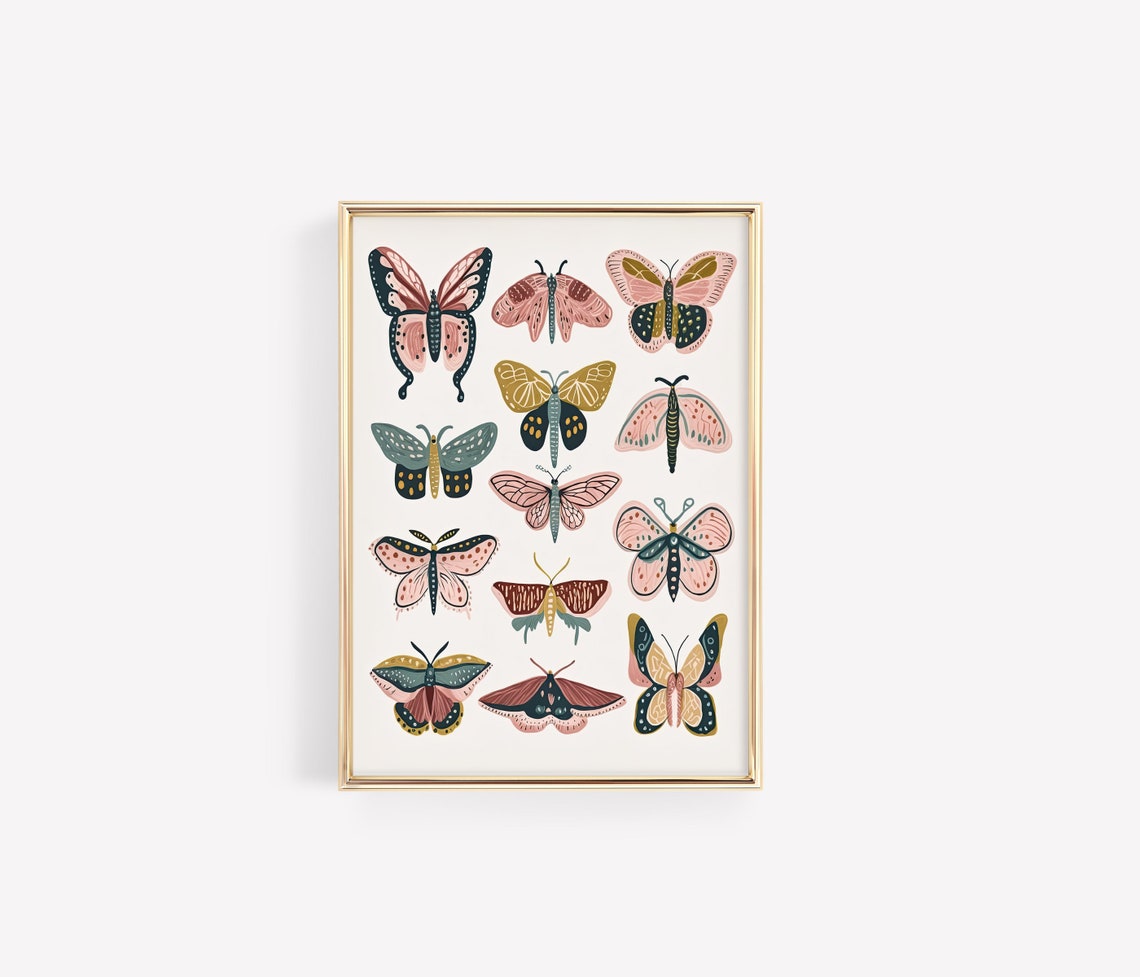 Twelve Pastel Butterflies Boho Moth Chart Nursery Decor Poster - Image 2
