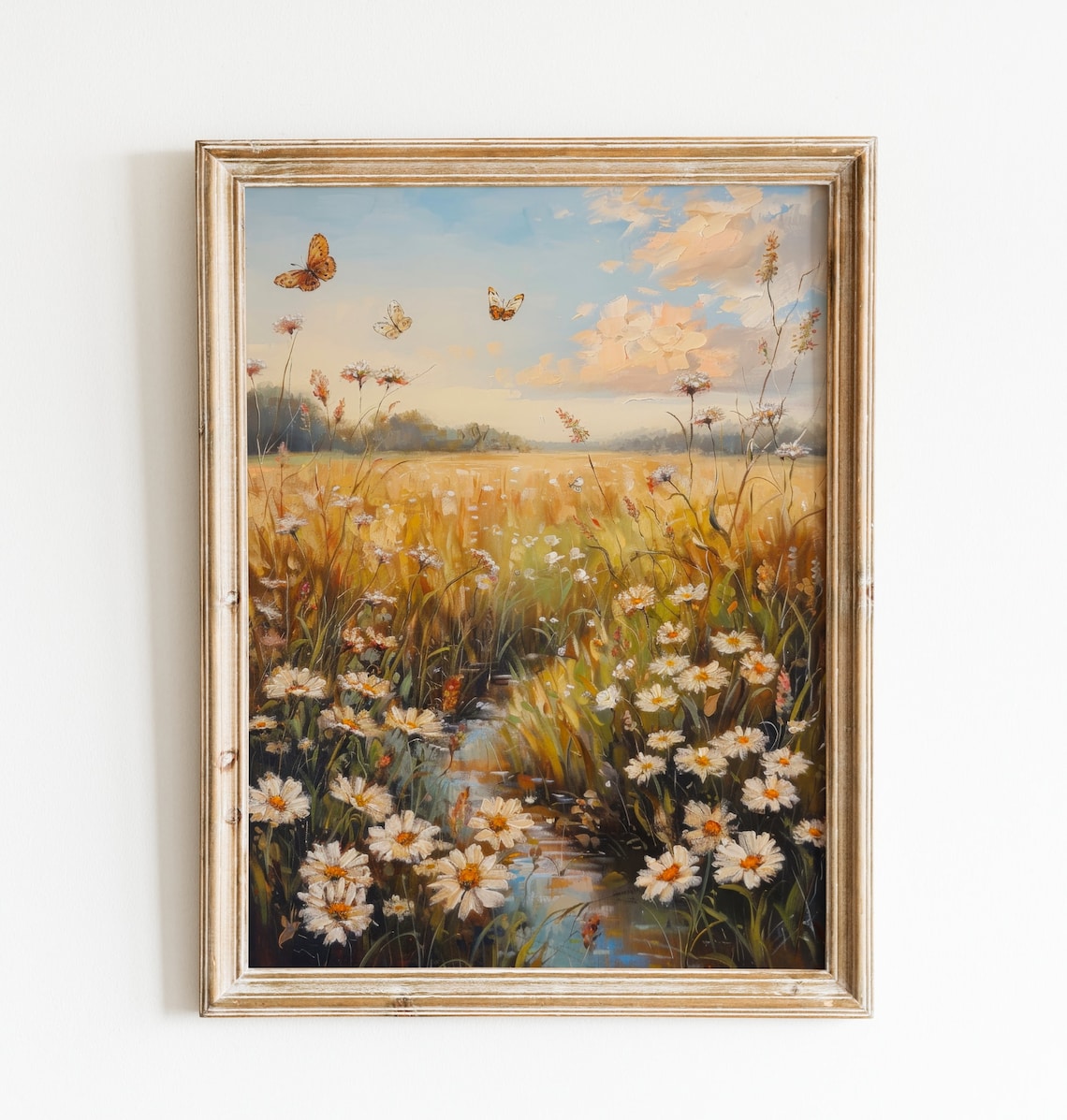 Sunny Wildflower Meadow With Butterflies Summer Landscape Poster