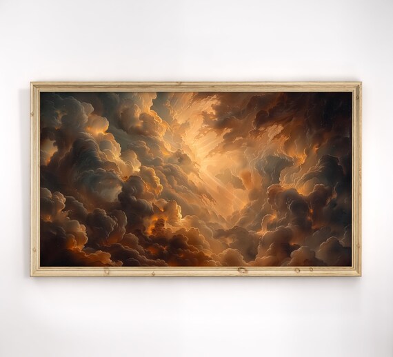 Dramatic Golden Light Breaking Through Dark Storm Clouds Sky Poster