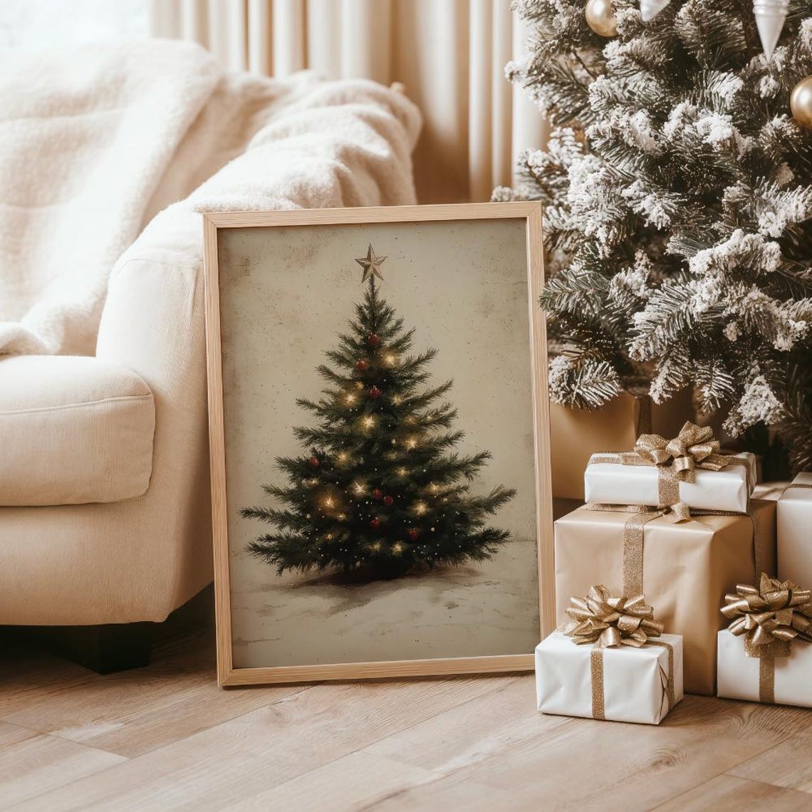 Small Glowing Christmas Tree With Red Ornaments And Star Poster - Image 2