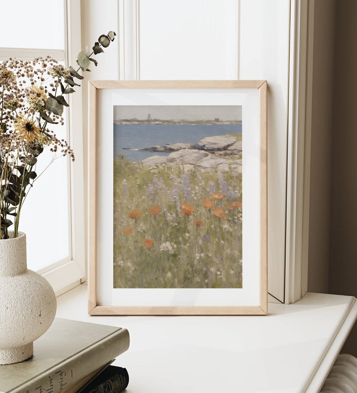 Wildflower Meadow by the Sea Orange Poppies Coastal Art Poster - Image 3
