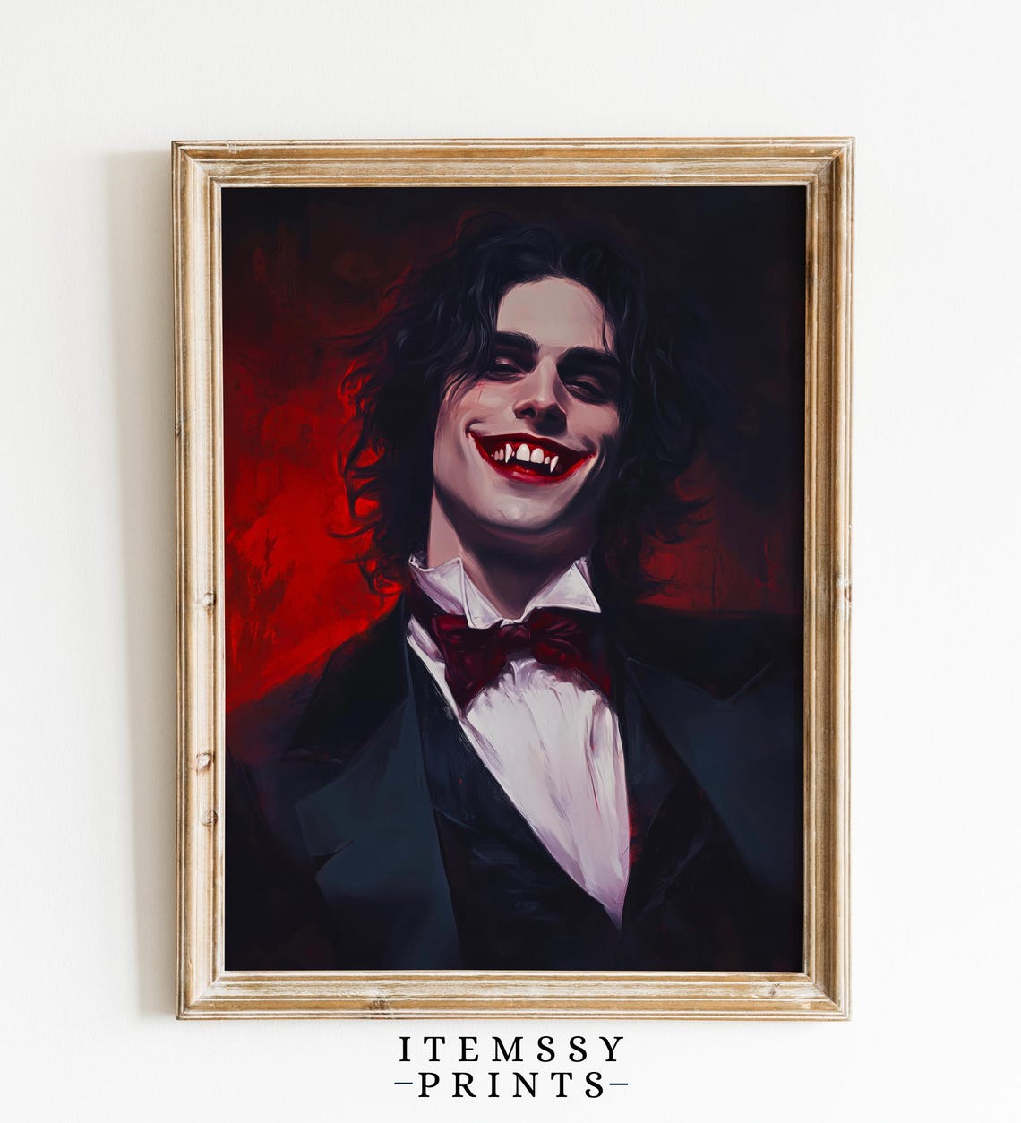 Grinning Vampire Portrait Dark Romantic Gothic Oil Painting Print