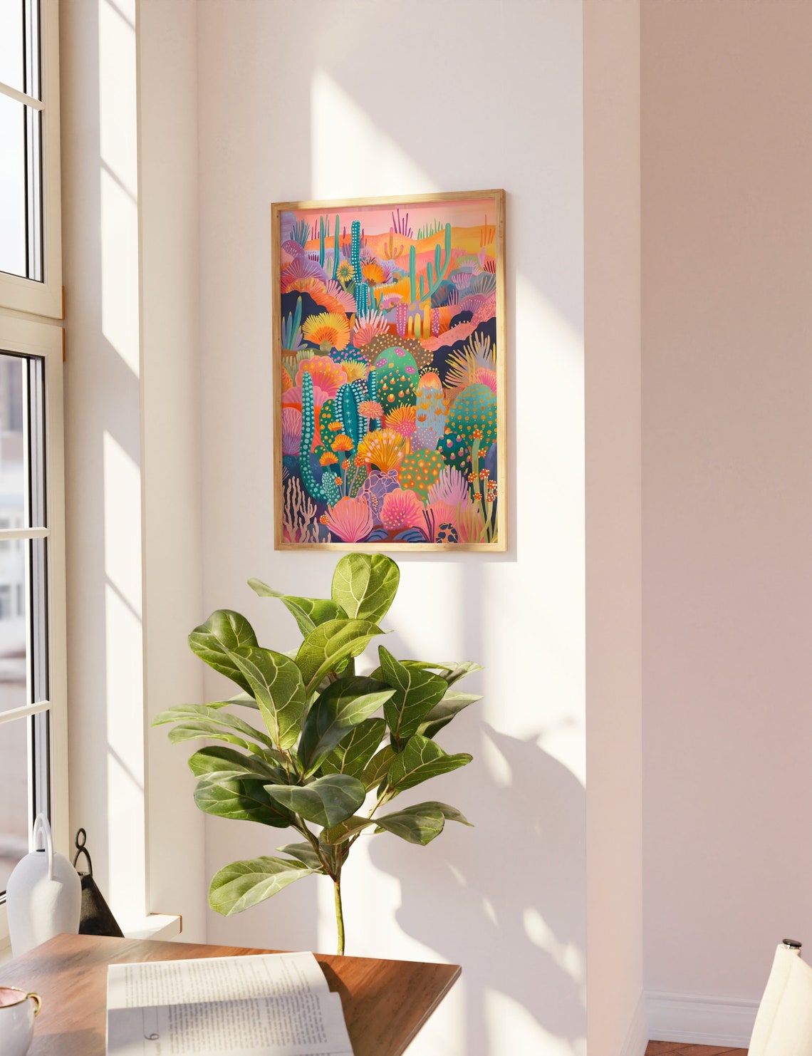 Psychedelic Cactus Desert Sunset Vibrant Southwest Landscape Poster - Image 3